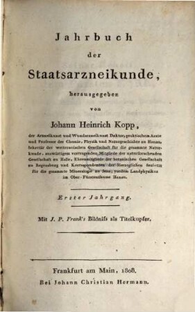 Jahrbuch der Staatsarzneikunde, 1. 1808