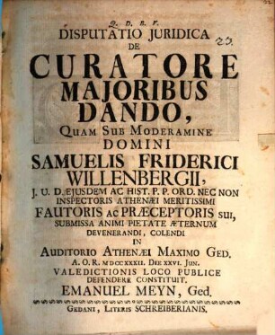 Diss. ... de curatore maioribus dando