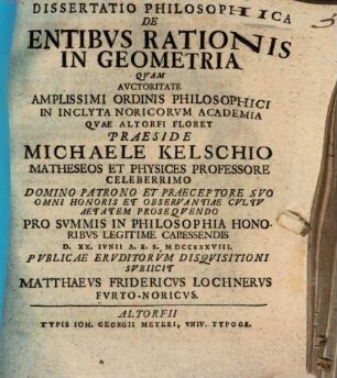 Dissertatio Philosophica De Entibvs Rationis In Geometria