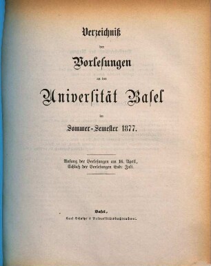 Verzeichnis der Vorlesungen. 1877. SS.