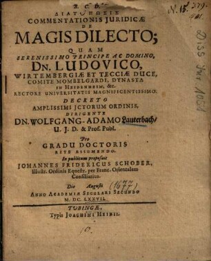 Diatyposis Commentationis Juridicae De Magis Dilecto