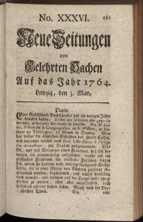 No. XXXVI. Leipzig, den 3. May. - No. XLIV. Leipzig, den 31. May.