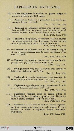 Tapisseries anciennes (Nr. 142-152)