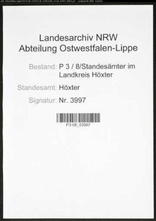 Sterberegister Standesamt Höxter