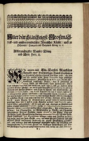 Aller durchläuchtigst- Großmächtigst- und unüberwindlichster Römischer Käyser/ ...