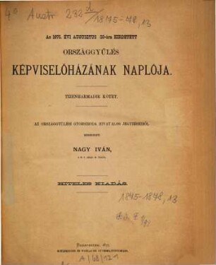 Országgyűlés képviselőházának naplója : hiteles kiadás. 1875/78,13 (1877)