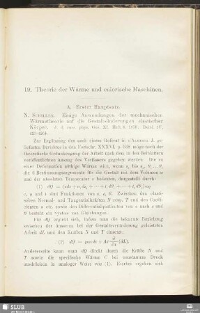 19. Theorie der Wärme und calorische Maschinen