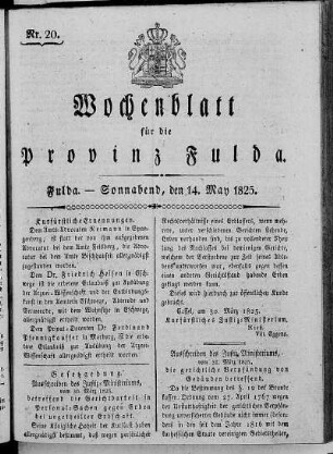 Nr. 20, Ausgabe vom 14. Mai 1825