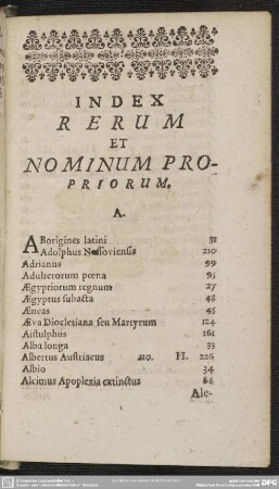 Index Rerum Et Nominum Propriorum