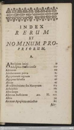 Index Rerum Et Nominum Propriorum