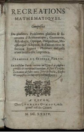 Partie 1: Récréations mathématiques. Première Partie