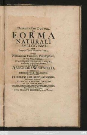 Disputatio Logica, De Forma Naturali Syllogismi