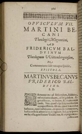 Martinus Becaus Friederico Balduino [Epistola].