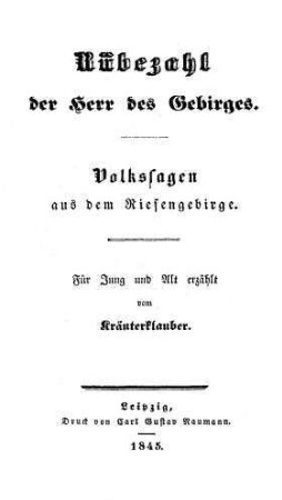 Rübezahl der Herr des Gebirges : Volkssagen aus dem Riesengebirge