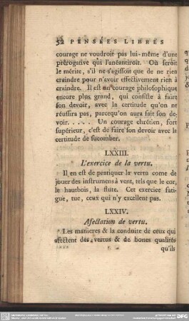 LXXIII. L´Exercice de la vertu