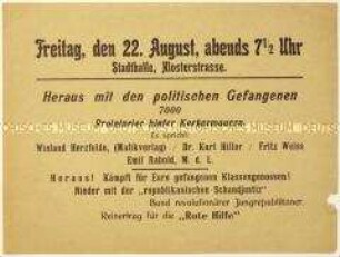 Ankündigung einer Veranstaltung des Bundes revolutionärer Jungrepublikaner zur Freilassung politischer Gefangener