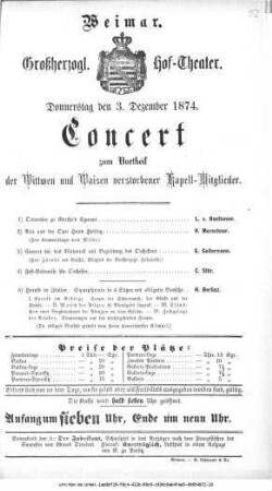 Concert zum Vortheil der Wittwen und Waisen verstorbener Kapell-Mitglieder