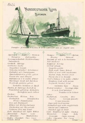 Menükarte : Frühstück, Dampfer "Kaiser Wilhelm der Große"