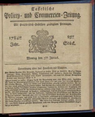 23tes Stueck, Montag den 7ten Junius. 1784