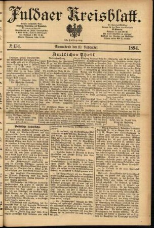Erste Ausgabe vom Samstag, den 10. November 1894.