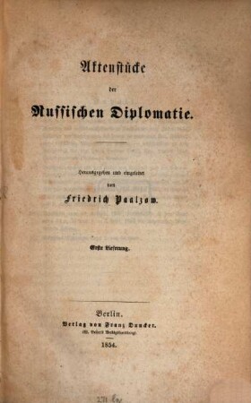 Aktenstücke der russischen Diplomatie, 1