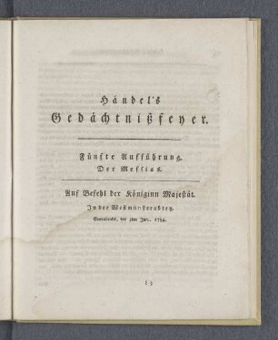 Fünfte Aufführung. Der Messias.