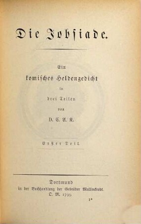 Die Jobsiade : ein komisches Heldengedicht