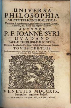 Universa philosophia Aristotelico-Thomistica, 3