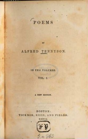 Poems by Alfred Tennyson : In 2 Volumes, 1