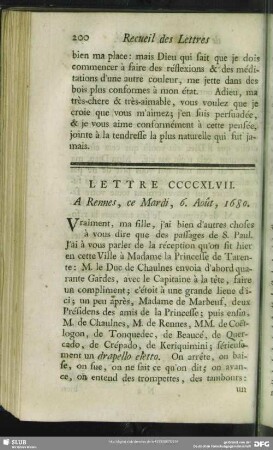 Lettre CCCCXLVII. A Rennes, ce Mardi, 6. Août, 1680