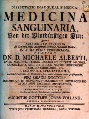 Diss. inaug. med. de medicina sanguinaria
