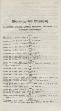 Chronologisches Verzeichniß der die allgemeine Deposital-Ordnung ergänzenden, abändernden oder erläuternden Bestimmungen.