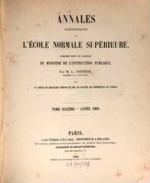Annales scientifiques de l'Ecole Normale Supérieure. 6. 1869