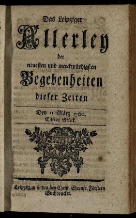 Den 11 März 1760. Eilftes Stück.