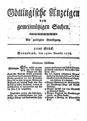 51tes Stück. Sonnabend, den 19ten December 1778.
