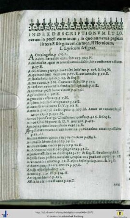 Index descriptionum et locorum in poesi carminum.