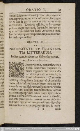 Oratio II. De Necessitate Et Praestantia Litterarum, habita cum Academicos fasces deponeret. VIII. Febr. MDCXXV