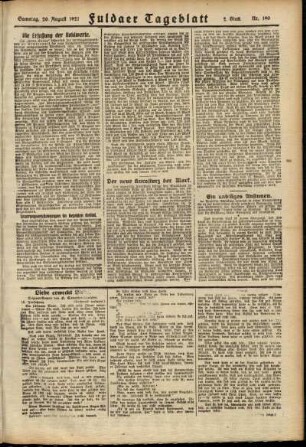 Zweite Ausgabe vom Samstag, den 20. August 1921.