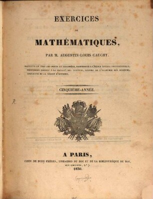 Exercices de mathématiques. 5. 1830