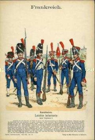 Uniformdarstellung, Karabiniers der Leichten Infanterie, Erstes Kaiserreich Frankreich, 1806/1812.