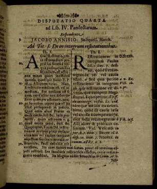 Disputatio Quarta ad Lib. IV. Pandectarum