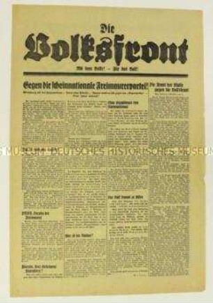 Sonderdruck der NSDAP "Die Volksfront" zur Reichstagswahl im November 1932 mit scharfer Polemik gegen "Freimaurerei"