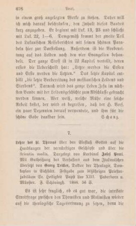 676-680 [Rezension] Pecci, Josef, Lehre des hl. Thomas über den Einfluss Gottes auf die Handlungen der vernünftigen Geschöpfe und über die scientia media