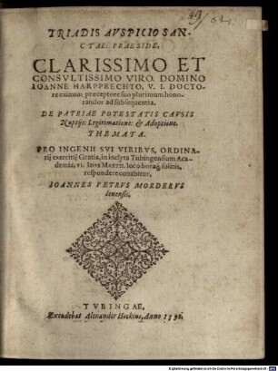 De patriae potestatis causis nuptiis, legitimatione et adoptione themata