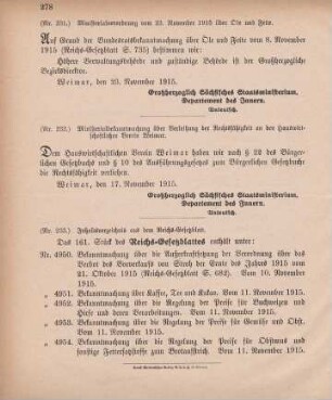 Nr. 233: Inhaltsverzeichnis aus dem Reichs-Gesetzblatt