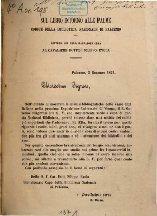 Sopra il codice arabo sulle palme