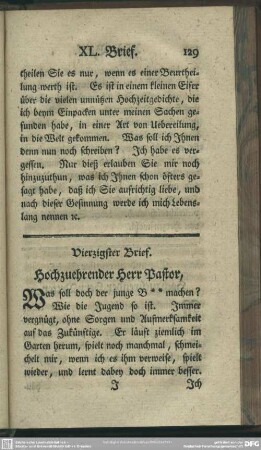 Vierzigster Brief. Hochzuehrender Herr Pastor, ...