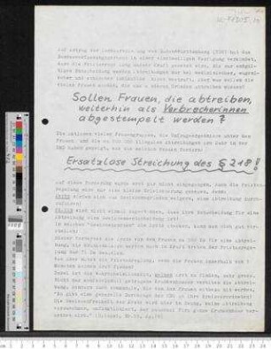 "Ersatzlose Streichung des § 218!"