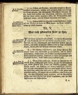Tit. V. Was nach gedämpften Feuer zu thun.
