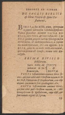 De Sacris Bibliis et libris Veteris et Novi Testamenti.